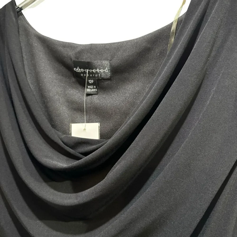 Connected Apparel Long Black Sequined Side Panel Cocktail Dress 12P - Picture 4 of 10